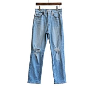 Levi's Wedgie Straight Light Wash Distressed High Rise Jeans Button Fly W28 L28